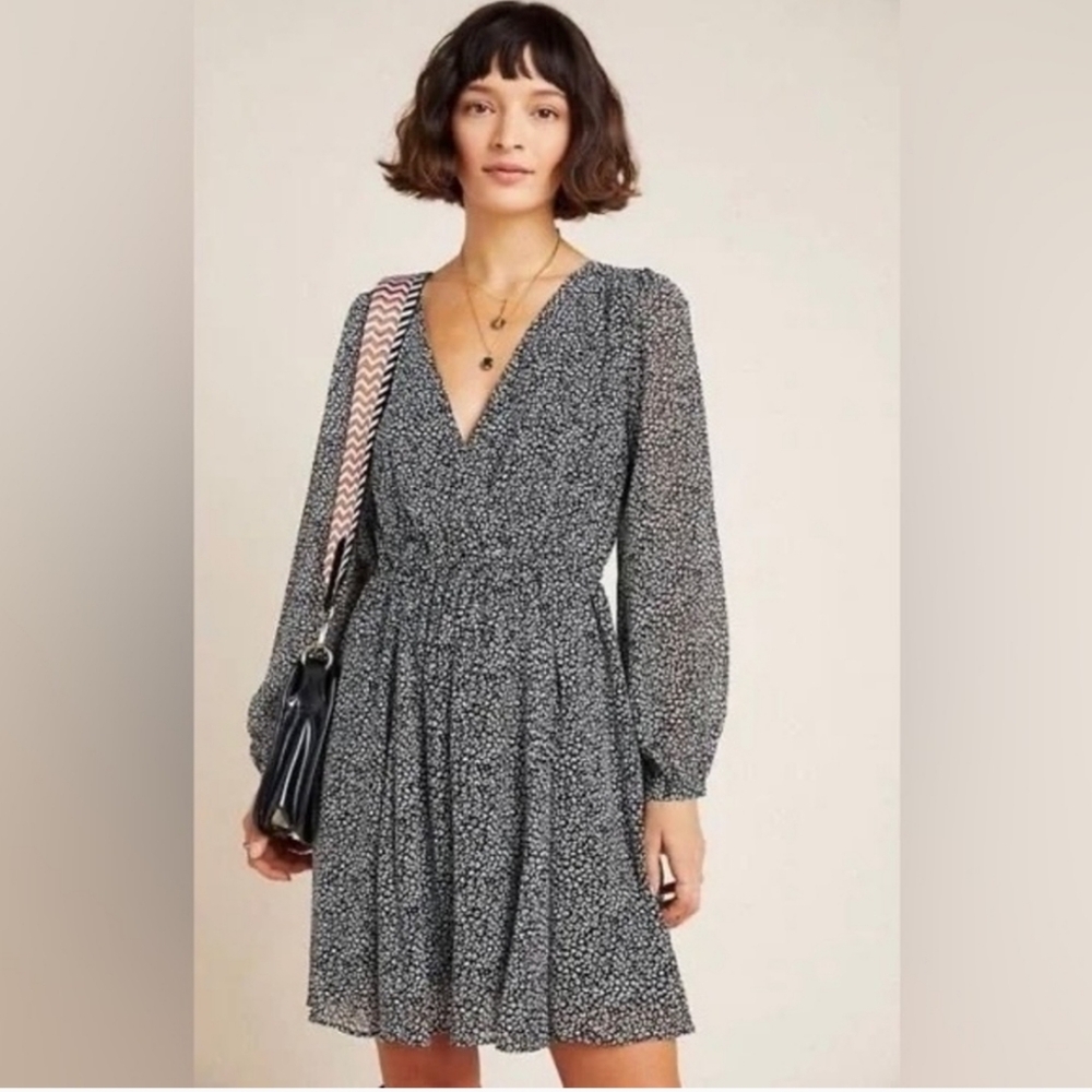 Anthropologie Maeve Black & White Animal Print Carolyn Mini Dress w/ Pockets XL